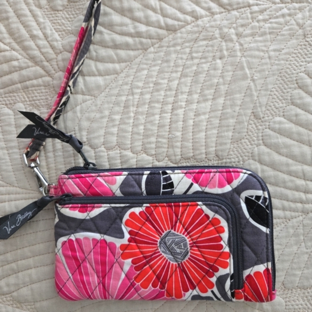 Vera Bradley Pink and Gray Floral Wristlet